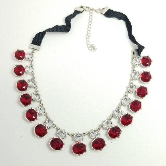 Vintage NRT Red Rhinestone Choker Collar Necklace, Adjustable, Chunky Statement - Picture 7 of 7